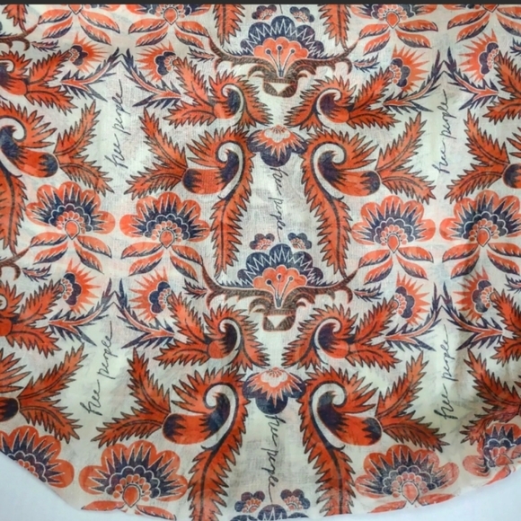 Free People Boho Tote Bag Large Orange Flower Leaf Print Shoppers 19 x 16 x 5 - Picture 7 of 14